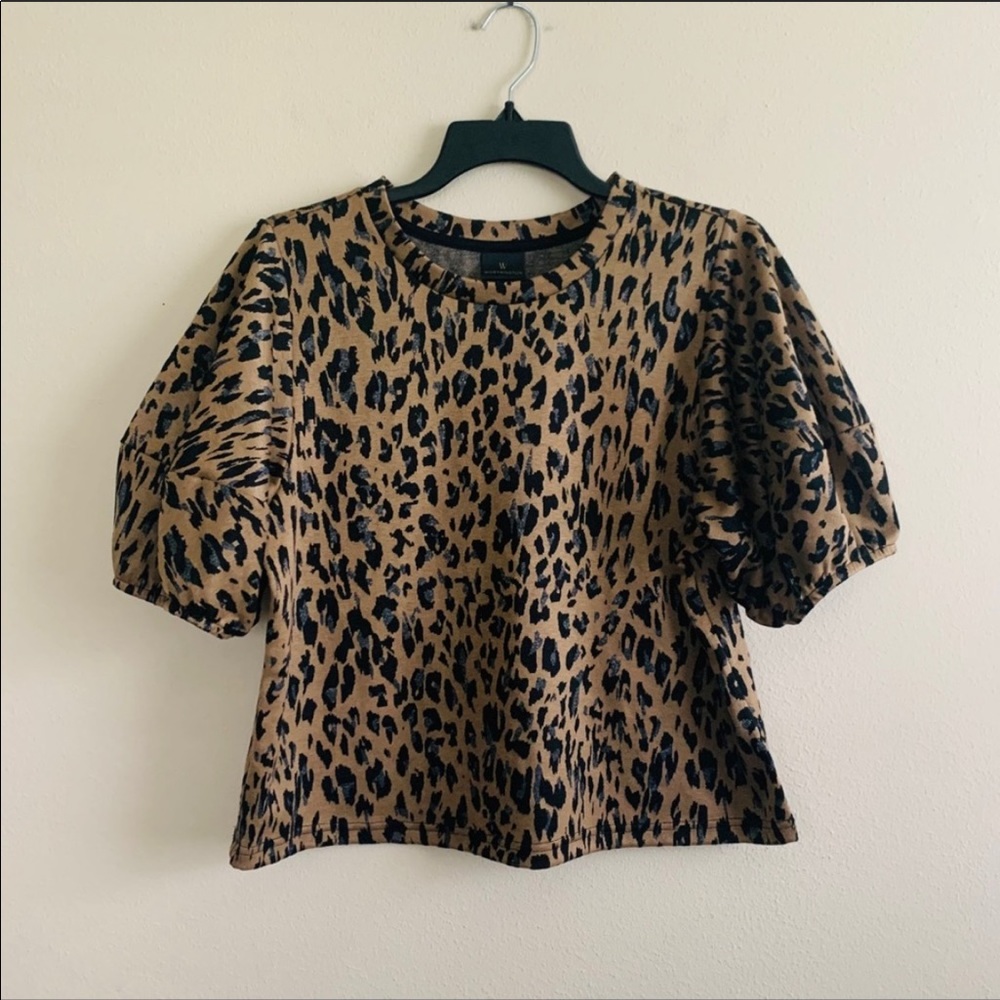 Worthington Leopard Poof Sleeve Blouse Size Large